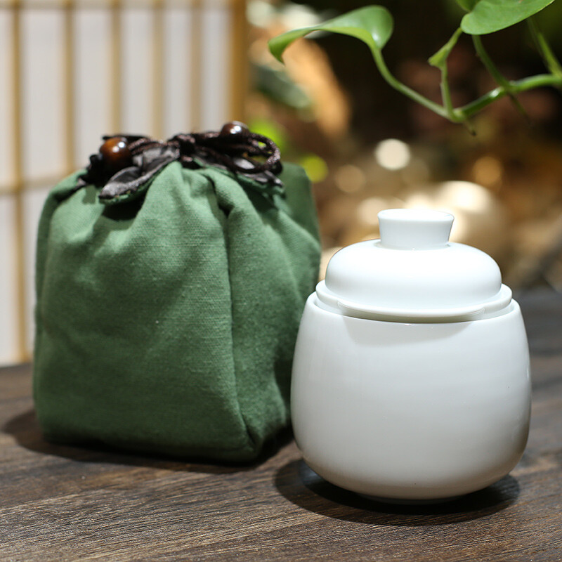 言藝陶瓷快客杯便攜旅行茶具 功夫茶茶壺茶杯一壺一杯套裝 青灰歪歪帽茶杯配綠色袋子